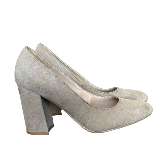JF Women’s Beige Block Heel Faux Suede Pumps Size 8 - Picture 5 of 12